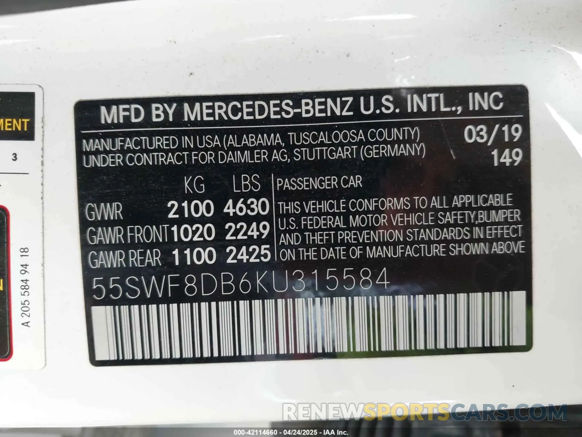 9 Фотография поврежденного автомобиля 55SWF8DB6KU315584 MERCEDES-BENZ C 300 2019