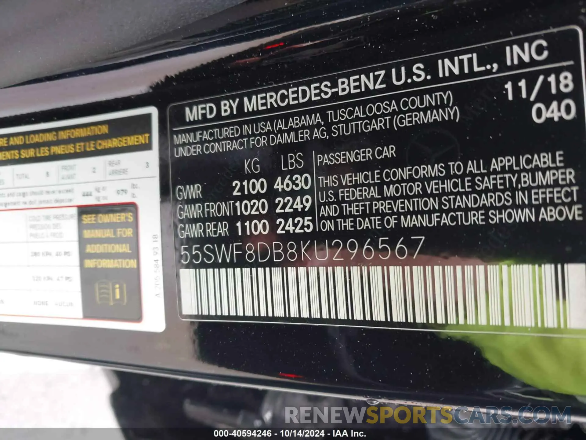 9 Фотография поврежденного автомобиля 55SWF8DB8KU296567 MERCEDES-BENZ C 300 2019