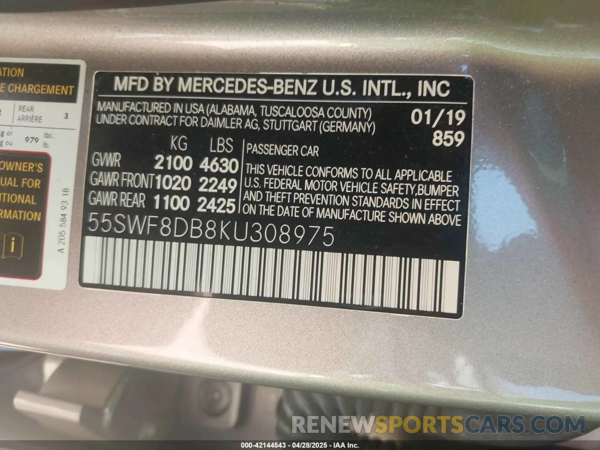 9 Фотография поврежденного автомобиля 55SWF8DB8KU308975 MERCEDES-BENZ C 300 2019