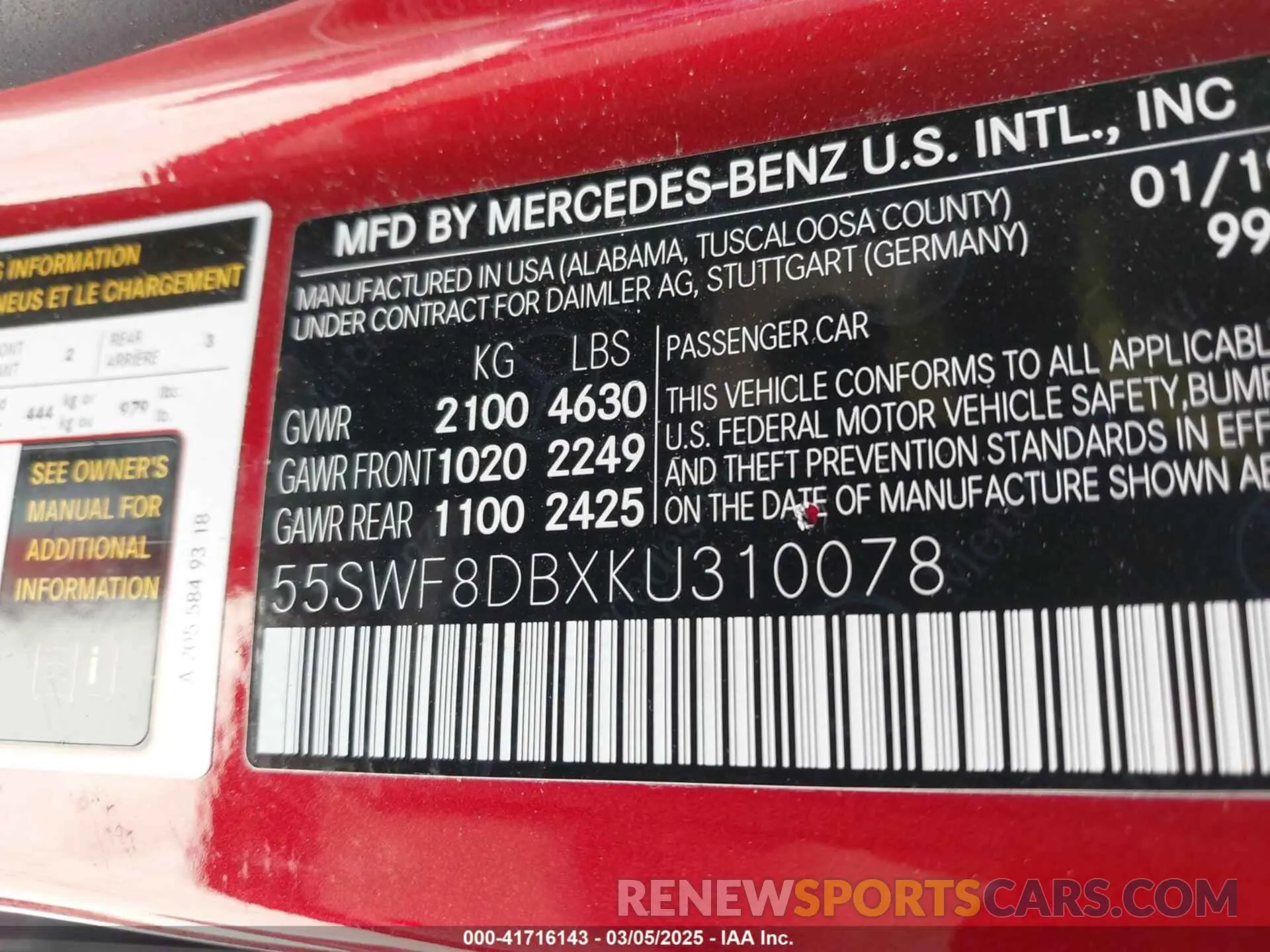 9 Photograph of a damaged car 55SWF8DBXKU310078 MERCEDES-BENZ C 300 2019