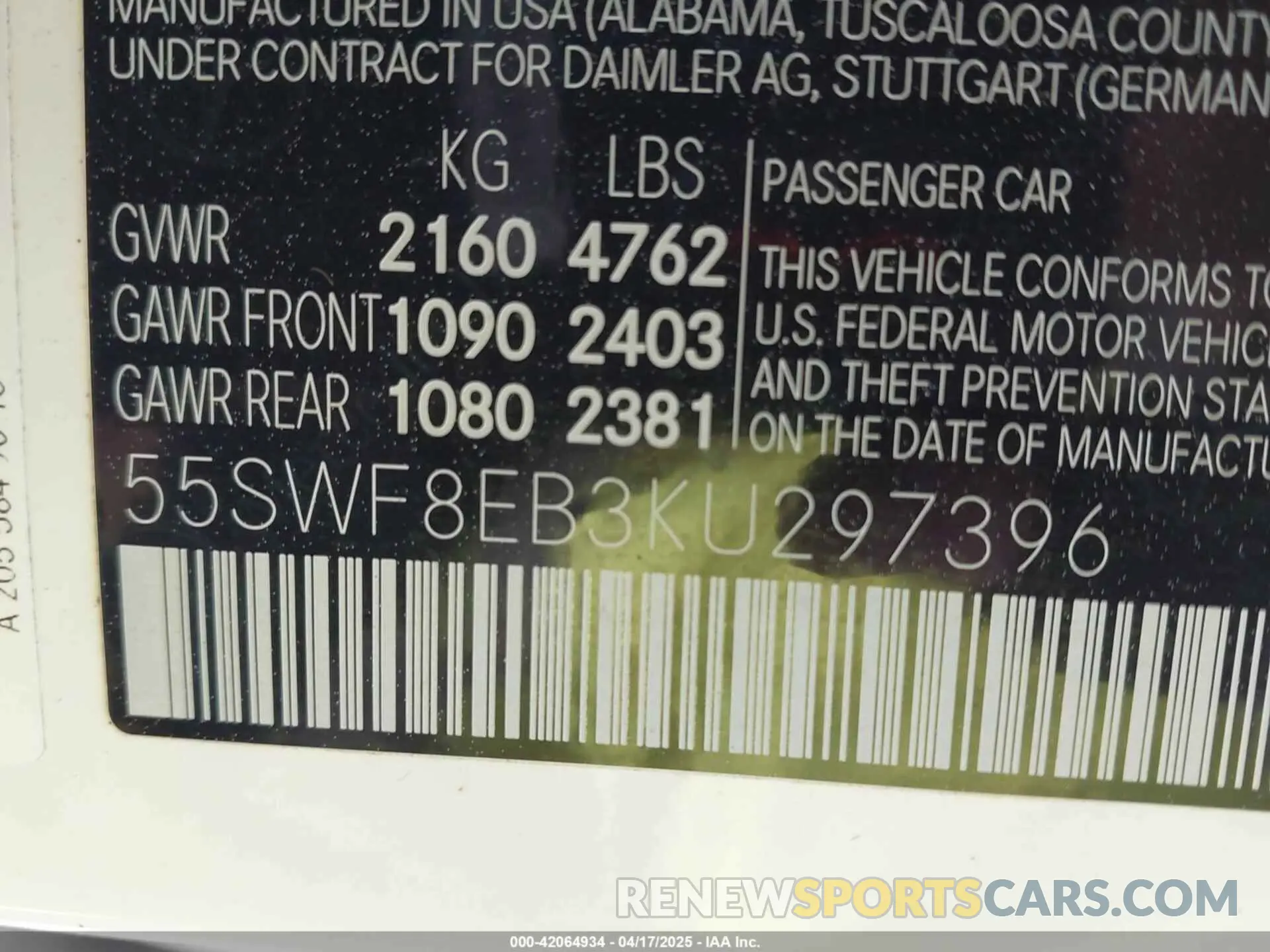 9 Photograph of a damaged car 55SWF8EB3KU297396 MERCEDES-BENZ C 300 2019