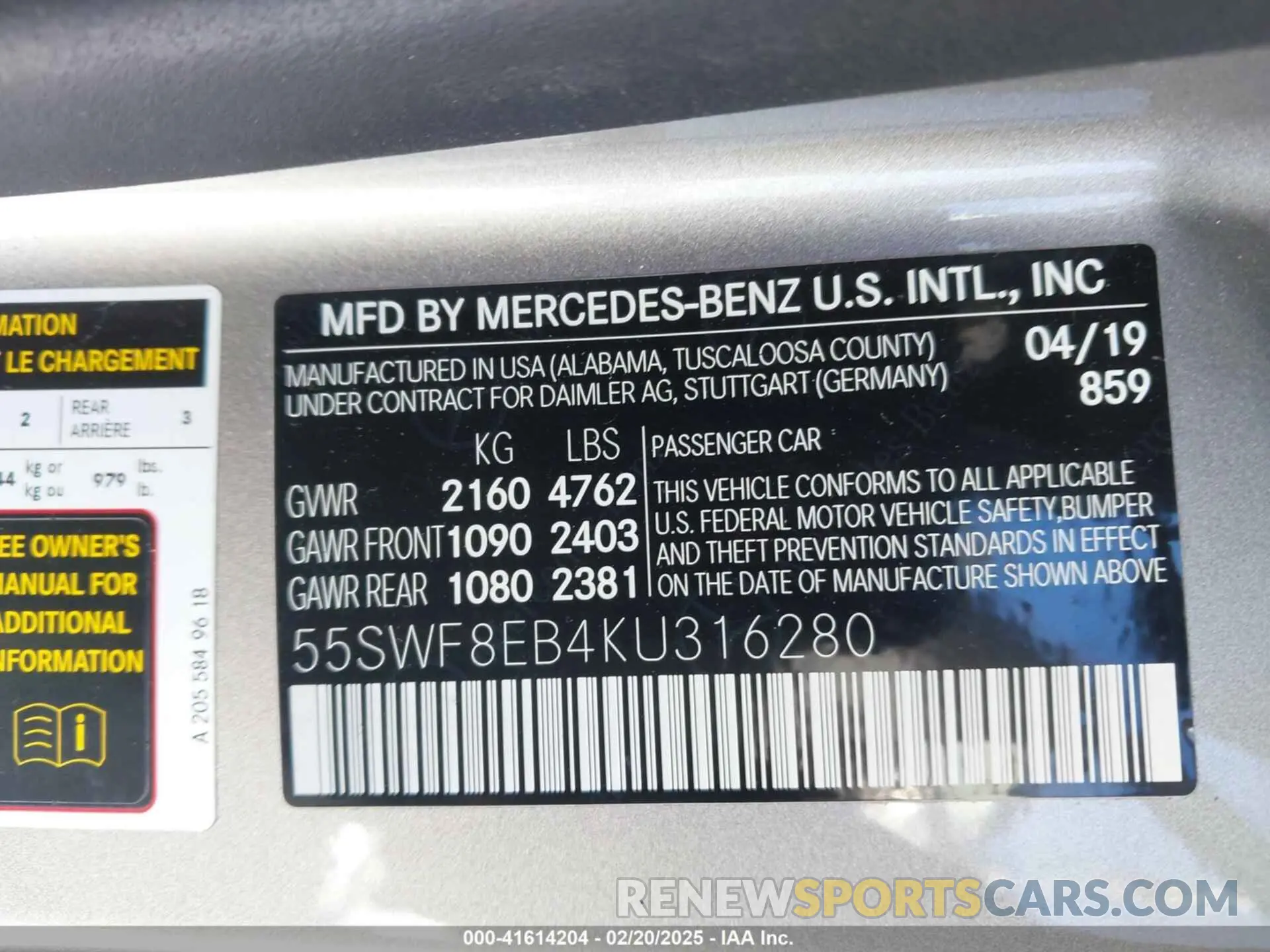 9 Фотография поврежденного автомобиля 55SWF8EB4KU316280 MERCEDES-BENZ C 300 2019