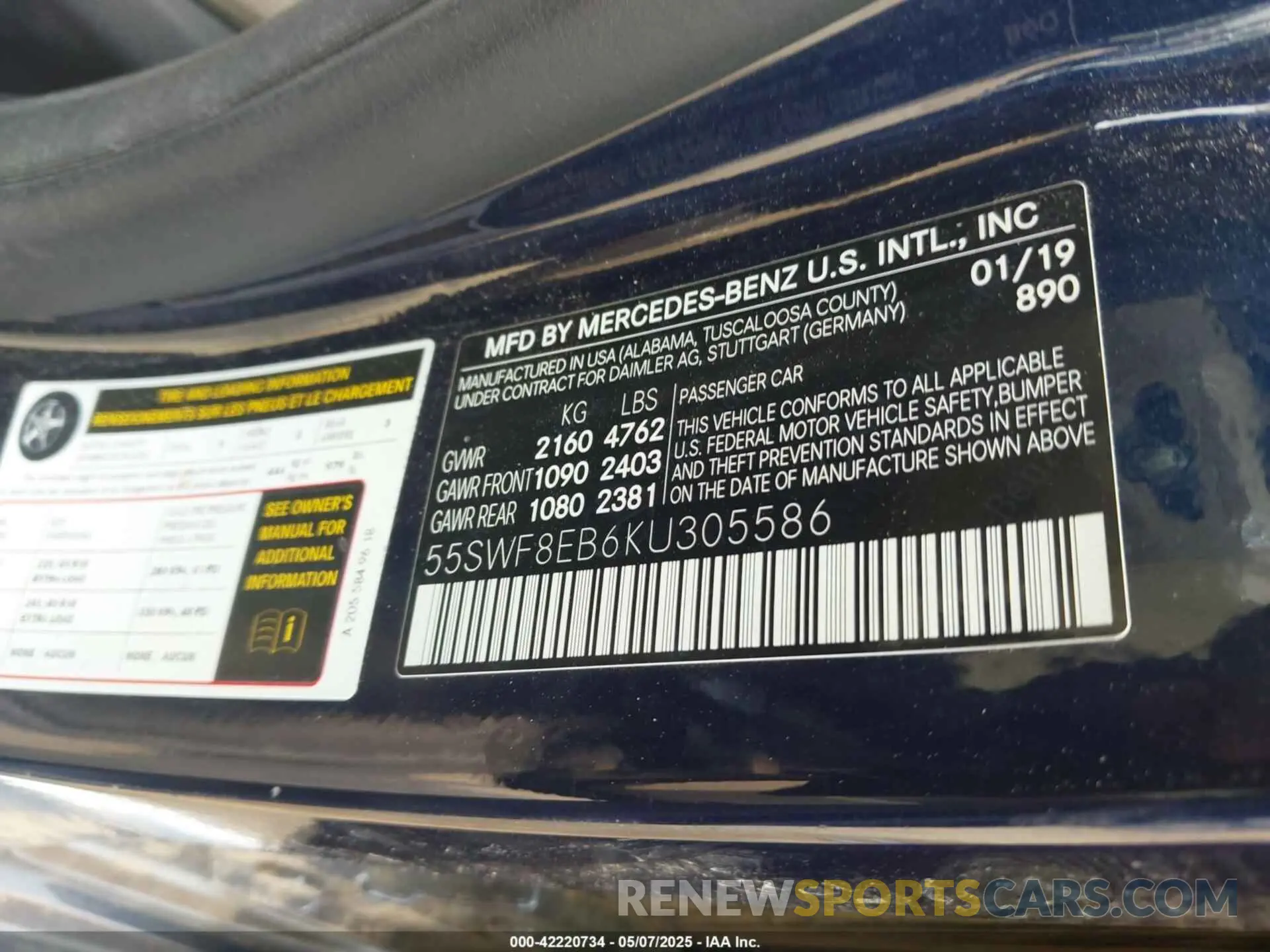9 Фотография поврежденного автомобиля 55SWF8EB6KU305586 MERCEDES-BENZ C 300 2019