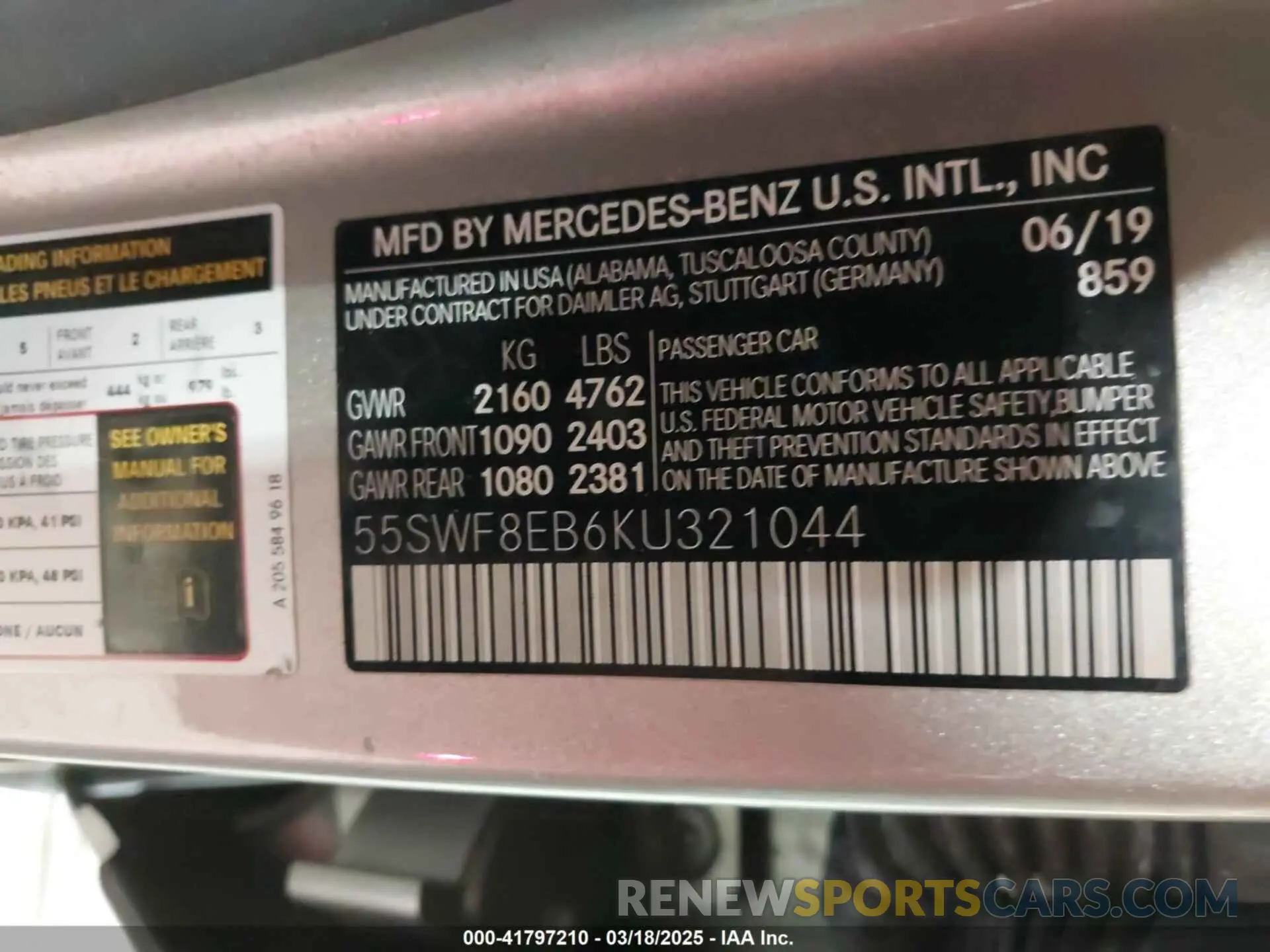 9 Фотография поврежденного автомобиля 55SWF8EB6KU321044 MERCEDES-BENZ C 300 2019