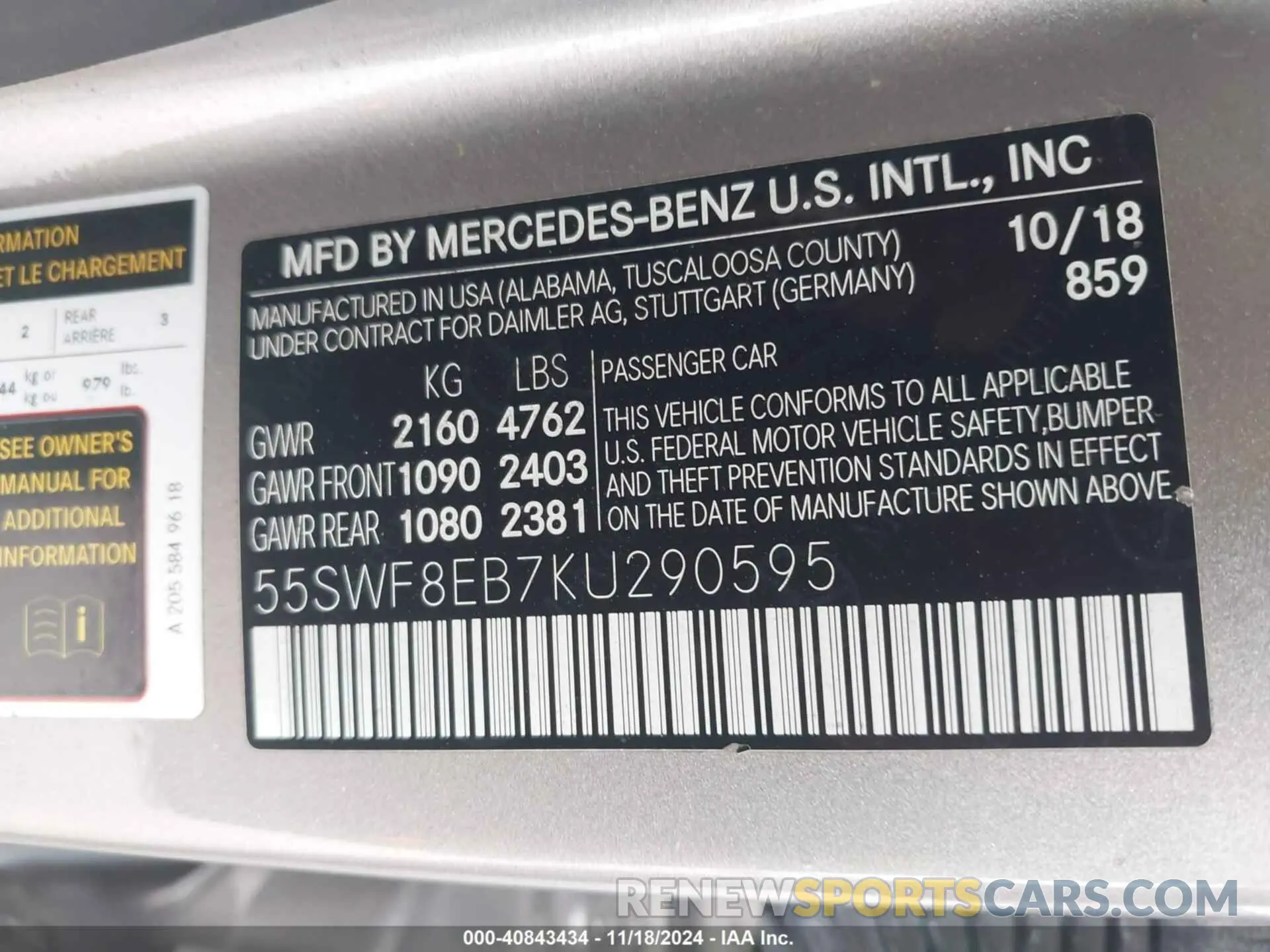 9 Photograph of a damaged car 55SWF8EB7KU290595 MERCEDES-BENZ C 300 2019