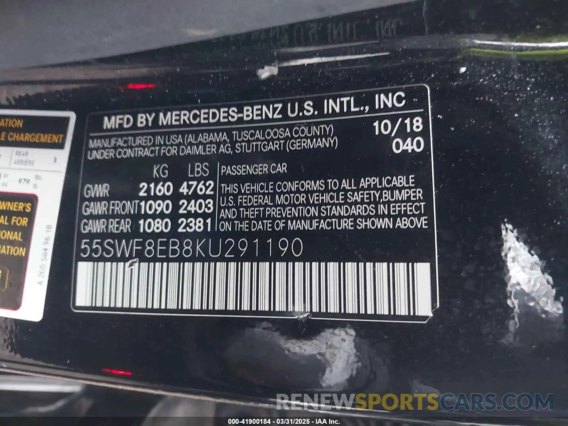 9 Фотография поврежденного автомобиля 55SWF8EB8KU291190 MERCEDES-BENZ C 300 2019