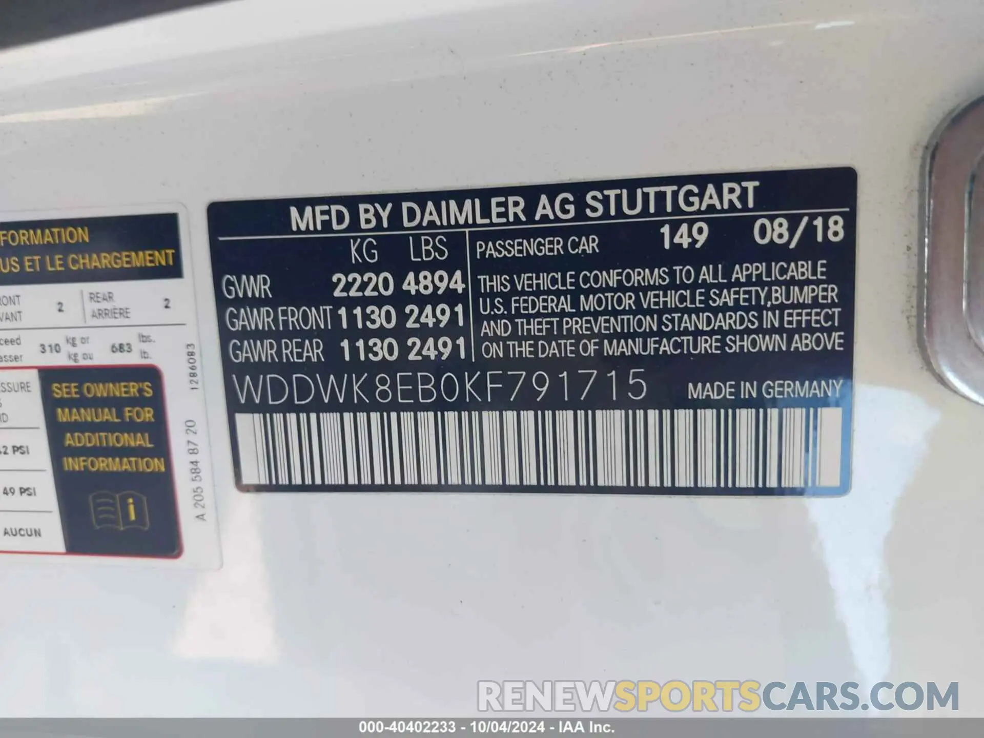 9 Photograph of a damaged car WDDWK8EB0KF791715 MERCEDES-BENZ C 300 2019