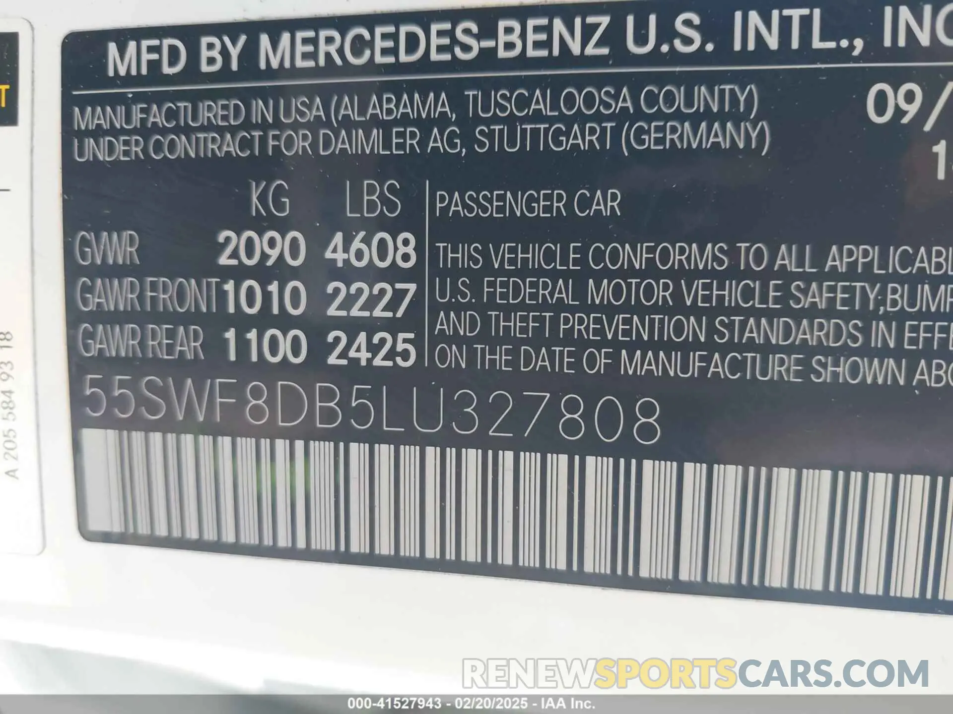 9 Photograph of a damaged car 55SWF8DB5LU327808 MERCEDES-BENZ C 300 2020