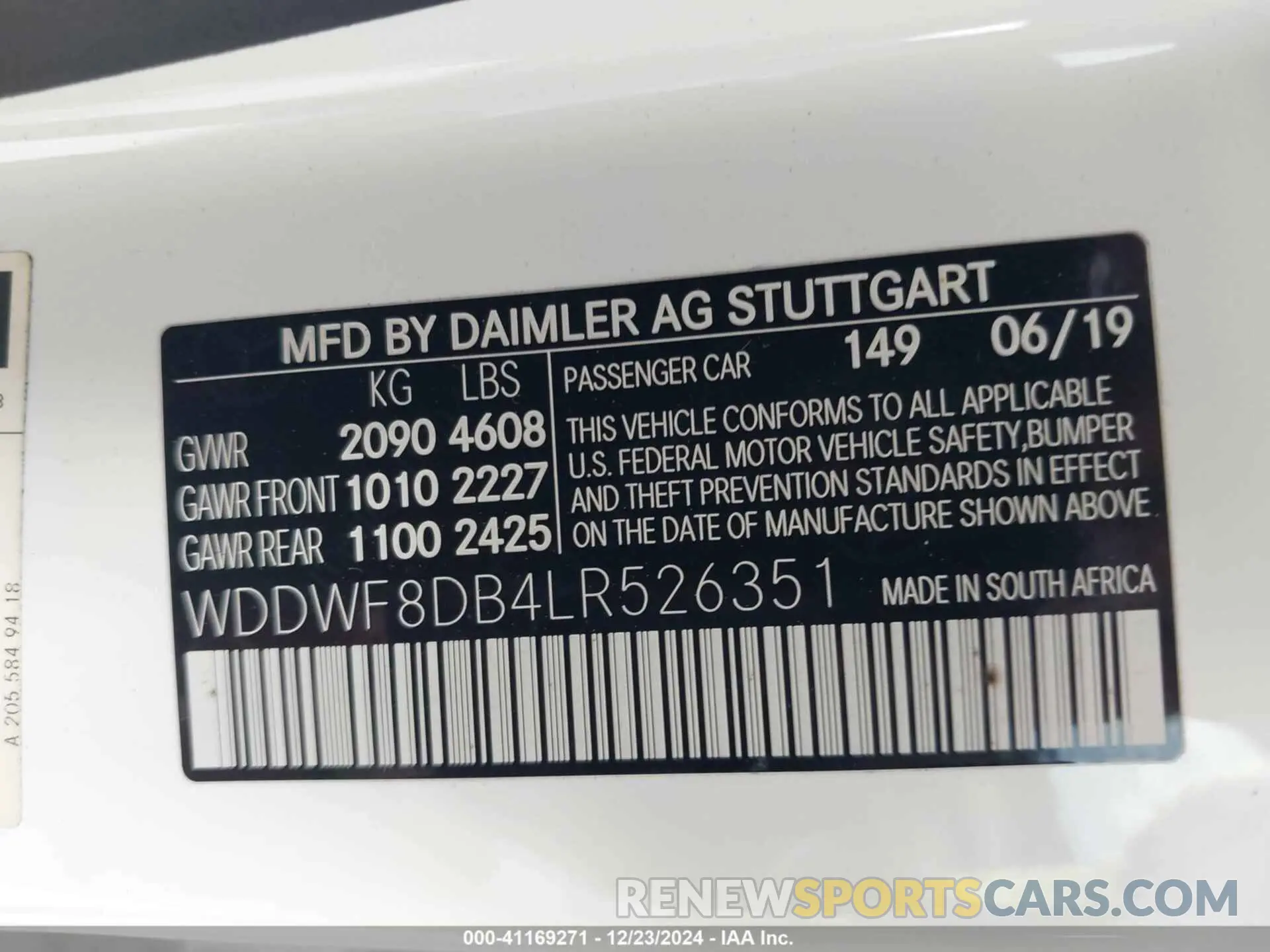 9 Фотография поврежденного автомобиля WDDWF8DB4LR526351 MERCEDES-BENZ C 300 2020