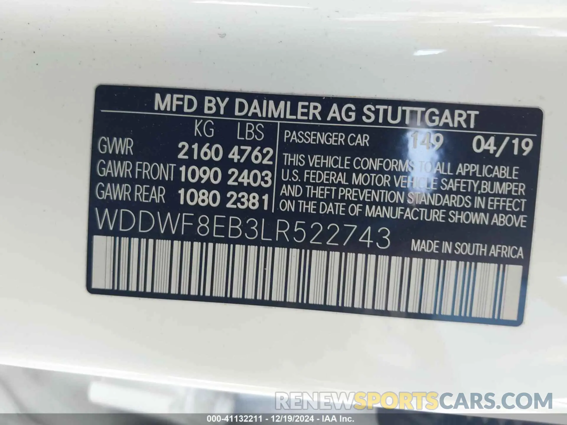 9 Фотография поврежденного автомобиля WDDWF8EB3LR522743 MERCEDES-BENZ C 300 2020