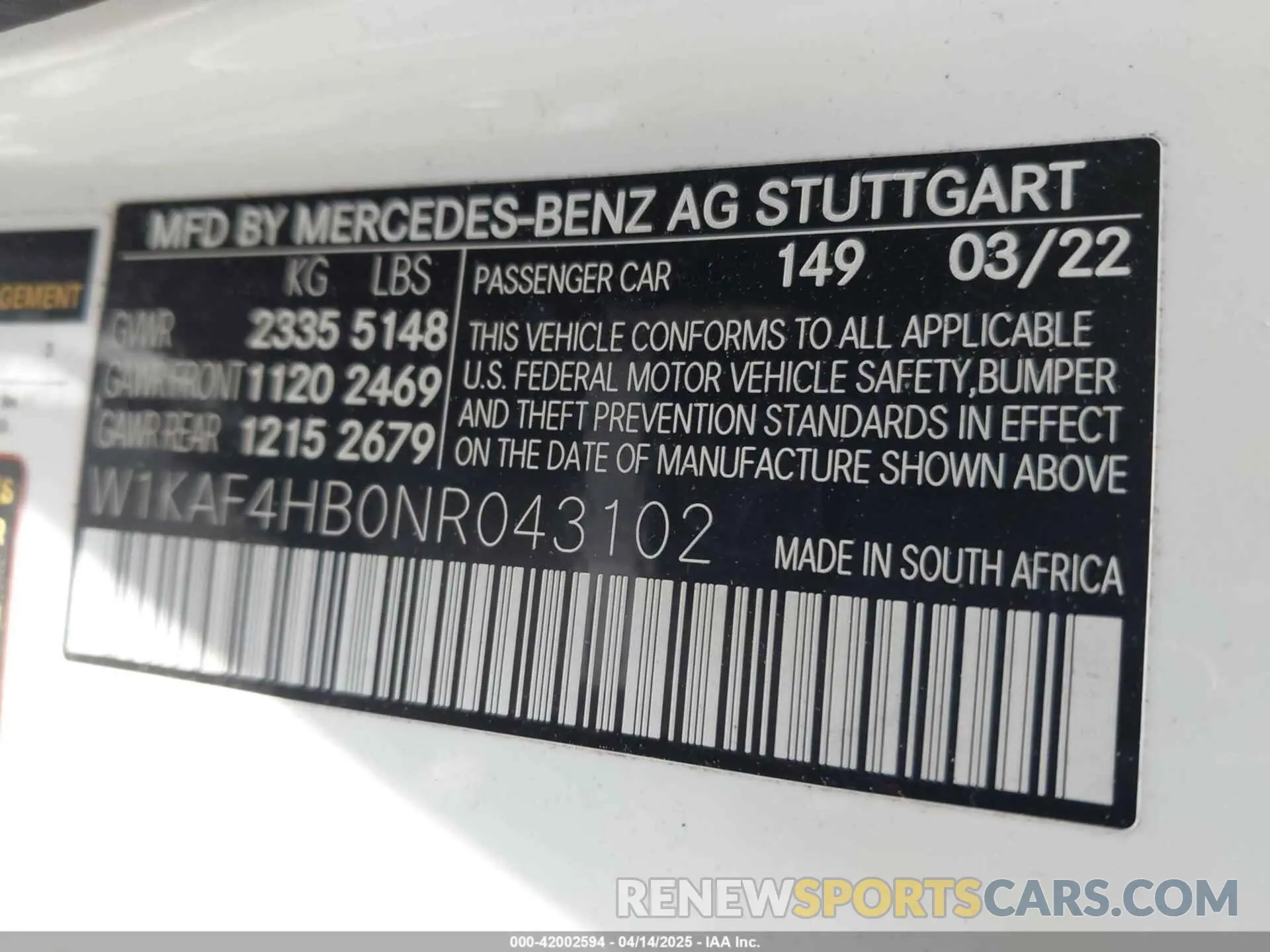 9 Фотография поврежденного автомобиля W1KAF4HB0NR043102 MERCEDES-BENZ C 300 2022