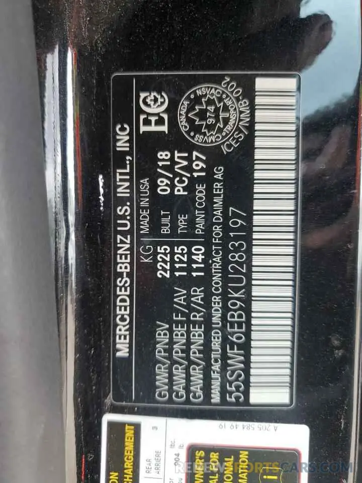 12 Photograph of a damaged car 55SWF6EB9KU283197 MERCEDES-BENZ C-CLASS 2019