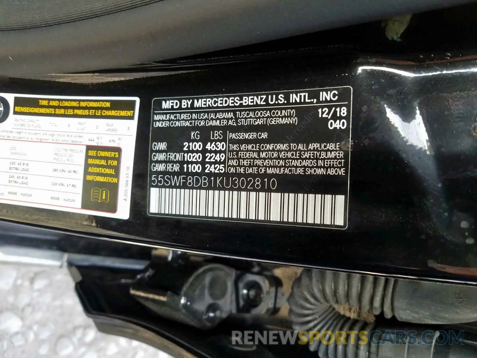 10 Photograph of a damaged car 55SWF8DB1KU302810 MERCEDES-BENZ C CLASS 2019