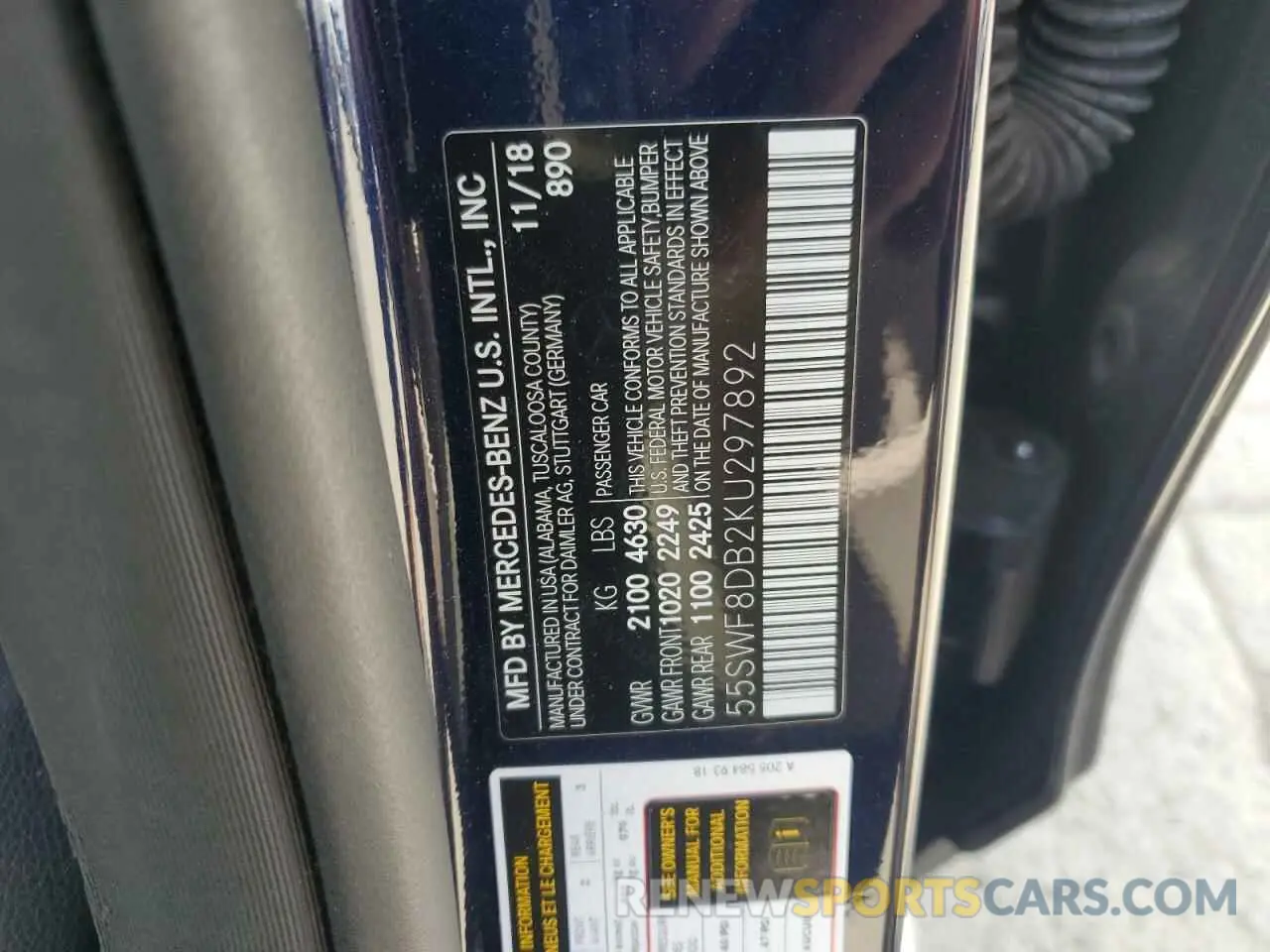 12 Photograph of a damaged car 55SWF8DB2KU297892 MERCEDES-BENZ C-CLASS 2019