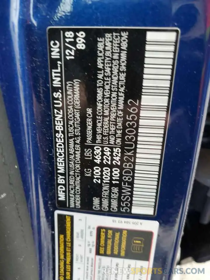 13 Photograph of a damaged car 55SWF8DB2KU303562 MERCEDES-BENZ C-CLASS 2019