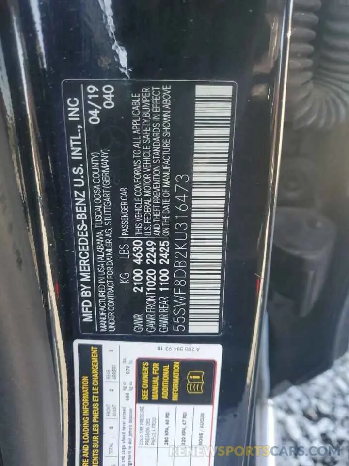 12 Photograph of a damaged car 55SWF8DB2KU316473 MERCEDES-BENZ C-CLASS 2019