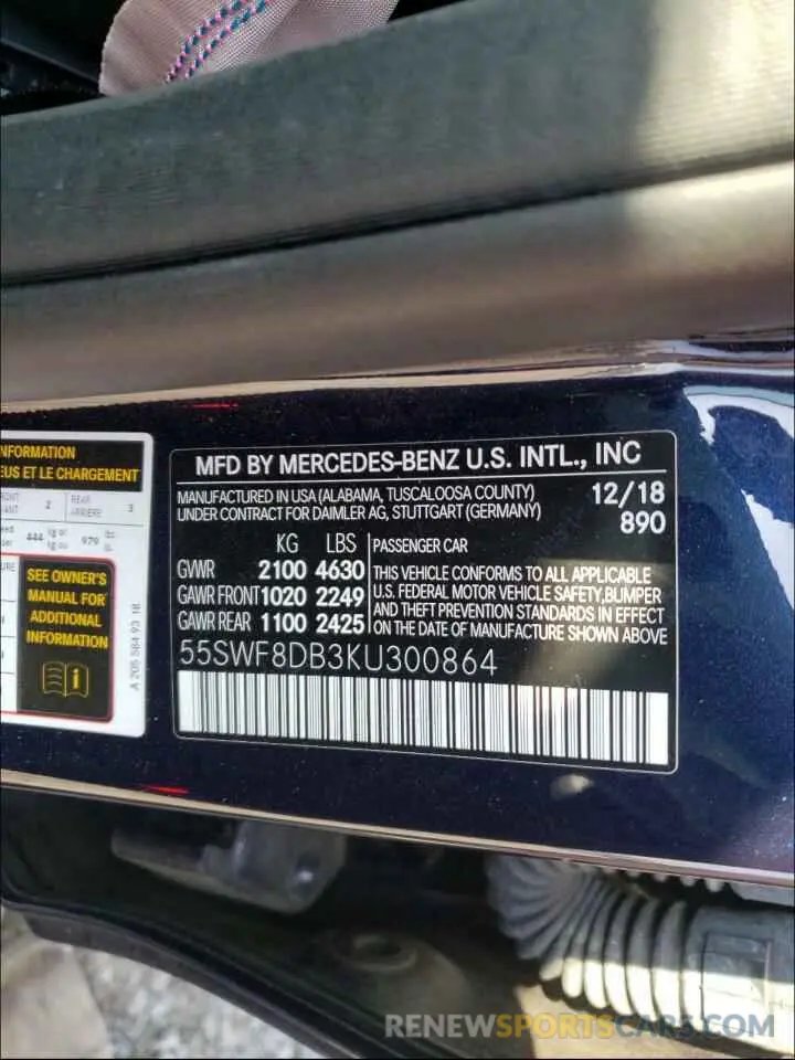 10 Photograph of a damaged car 55SWF8DB3KU300864 MERCEDES-BENZ C CLASS 2019
