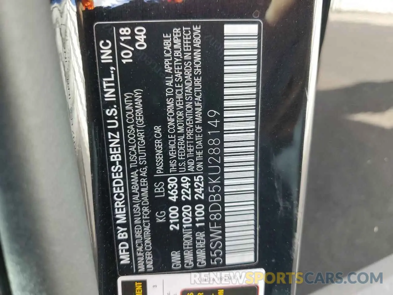 12 Фотография поврежденного автомобиля 55SWF8DB5KU288149 MERCEDES-BENZ C-CLASS 2019