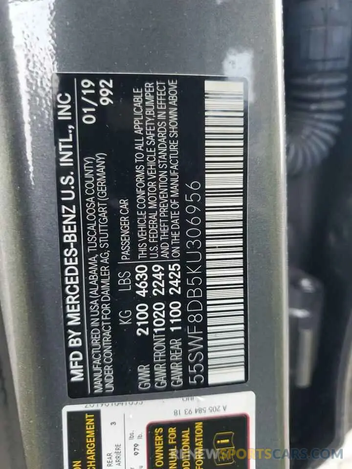 14 Photograph of a damaged car 55SWF8DB5KU306956 MERCEDES-BENZ C-CLASS 2019