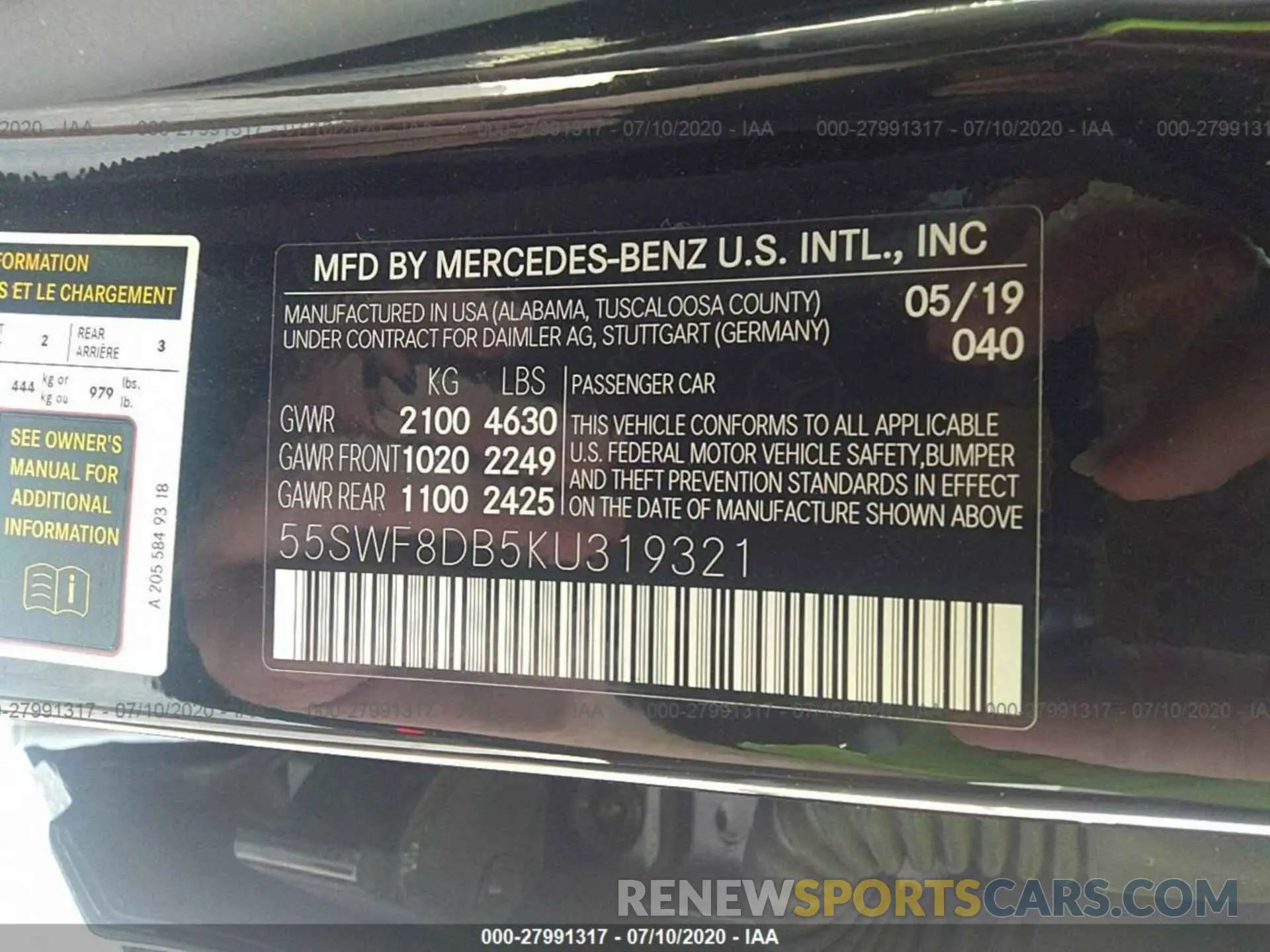 9 Photograph of a damaged car 55SWF8DB5KU319321 MERCEDES-BENZ C-CLASS 2019