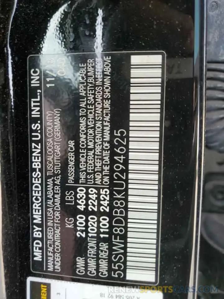 12 Photograph of a damaged car 55SWF8DB8KU294625 MERCEDES-BENZ C-CLASS 2019