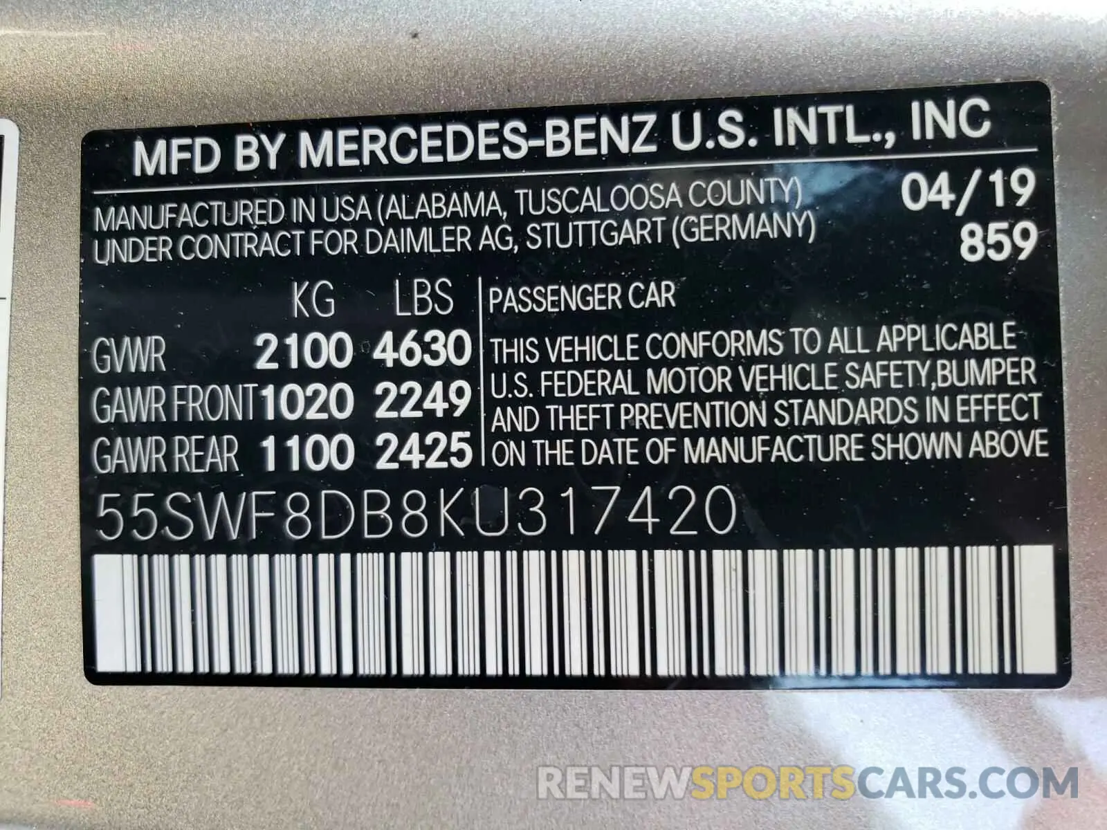 10 Photograph of a damaged car 55SWF8DB8KU317420 MERCEDES-BENZ C CLASS 2019