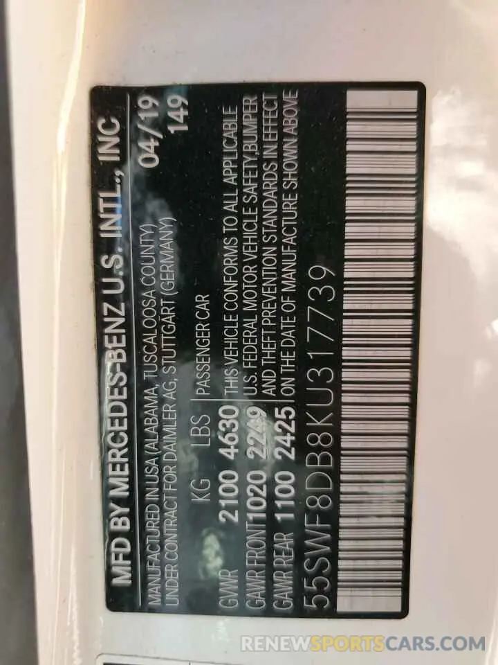 13 Photograph of a damaged car 55SWF8DB8KU317739 MERCEDES-BENZ C-CLASS 2019