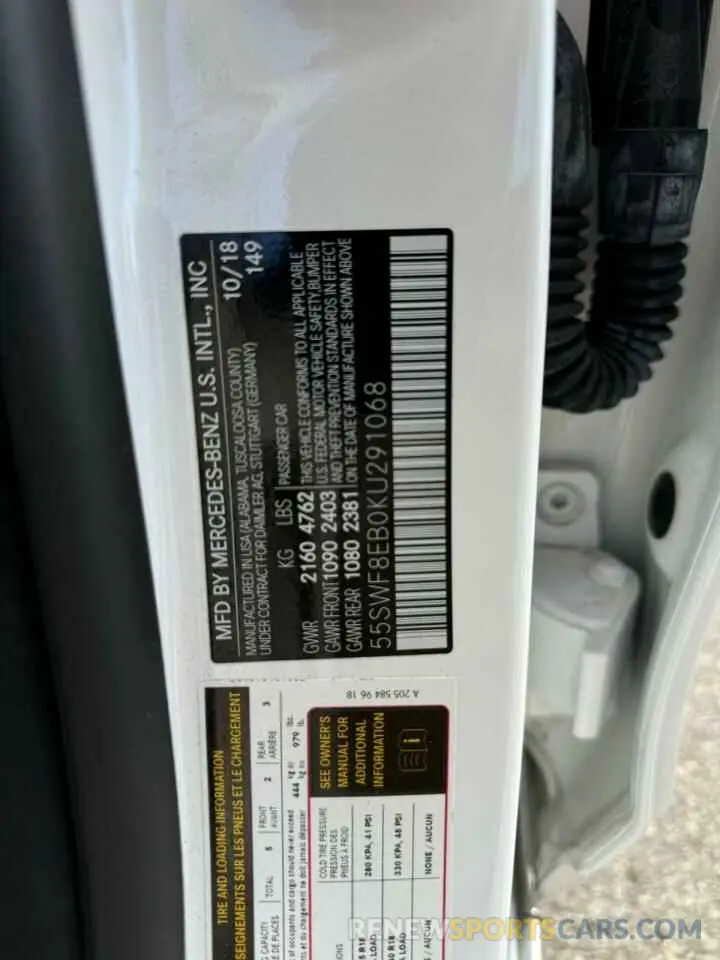 10 Photograph of a damaged car 55SWF8EB0KU291068 MERCEDES-BENZ C-CLASS 2019