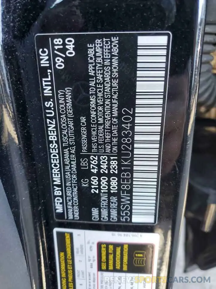 12 Фотография поврежденного автомобиля 55SWF8EB1KU283402 MERCEDES-BENZ C-CLASS 2019