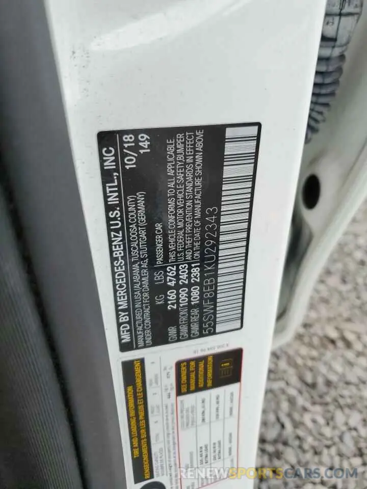 12 Фотография поврежденного автомобиля 55SWF8EB1KU292343 MERCEDES-BENZ C-CLASS 2019