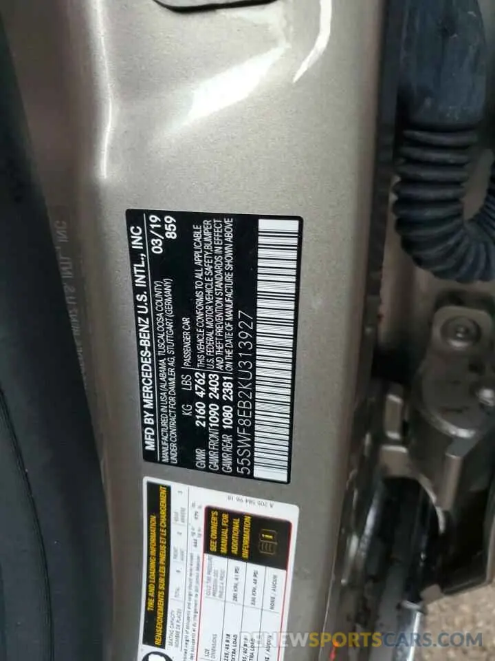 13 Photograph of a damaged car 55SWF8EB2KU313927 MERCEDES-BENZ C-CLASS 2019