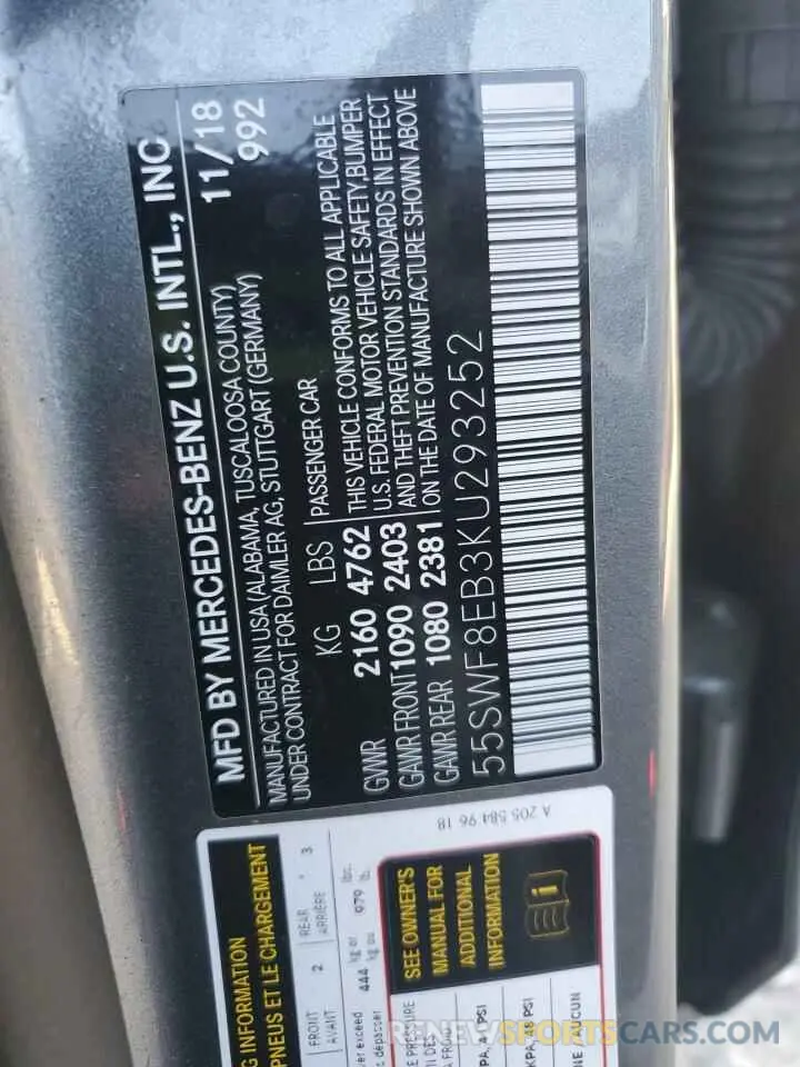 12 Photograph of a damaged car 55SWF8EB3KU293252 MERCEDES-BENZ C-CLASS 2019