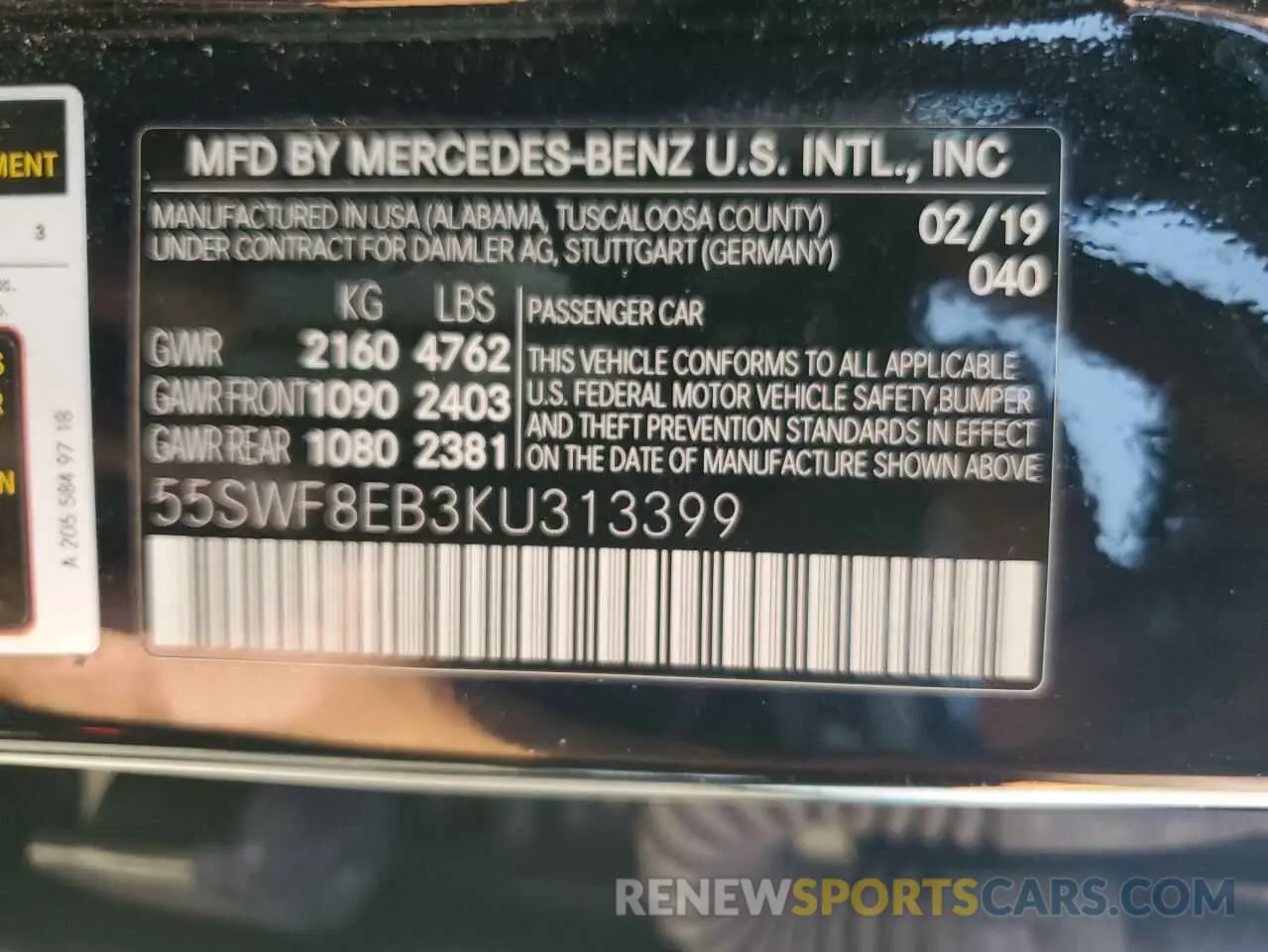 12 Photograph of a damaged car 55SWF8EB3KU313399 MERCEDES-BENZ C-CLASS 2019