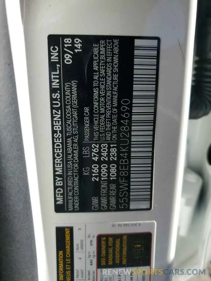 12 Photograph of a damaged car 55SWF8EB4KU284690 MERCEDES-BENZ C-CLASS 2019