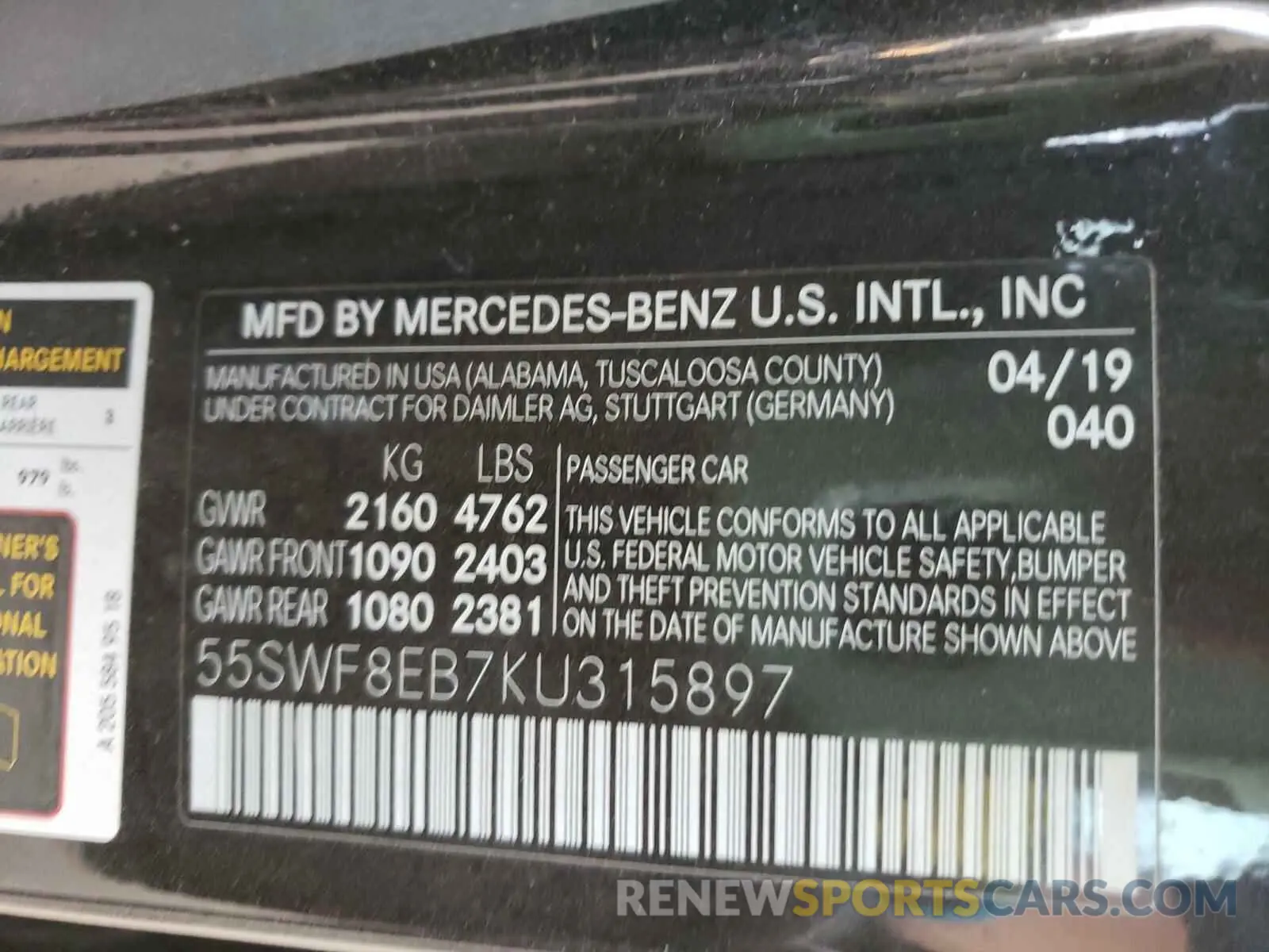 10 Photograph of a damaged car 55SWF8EB7KU315897 MERCEDES-BENZ C CLASS 2019