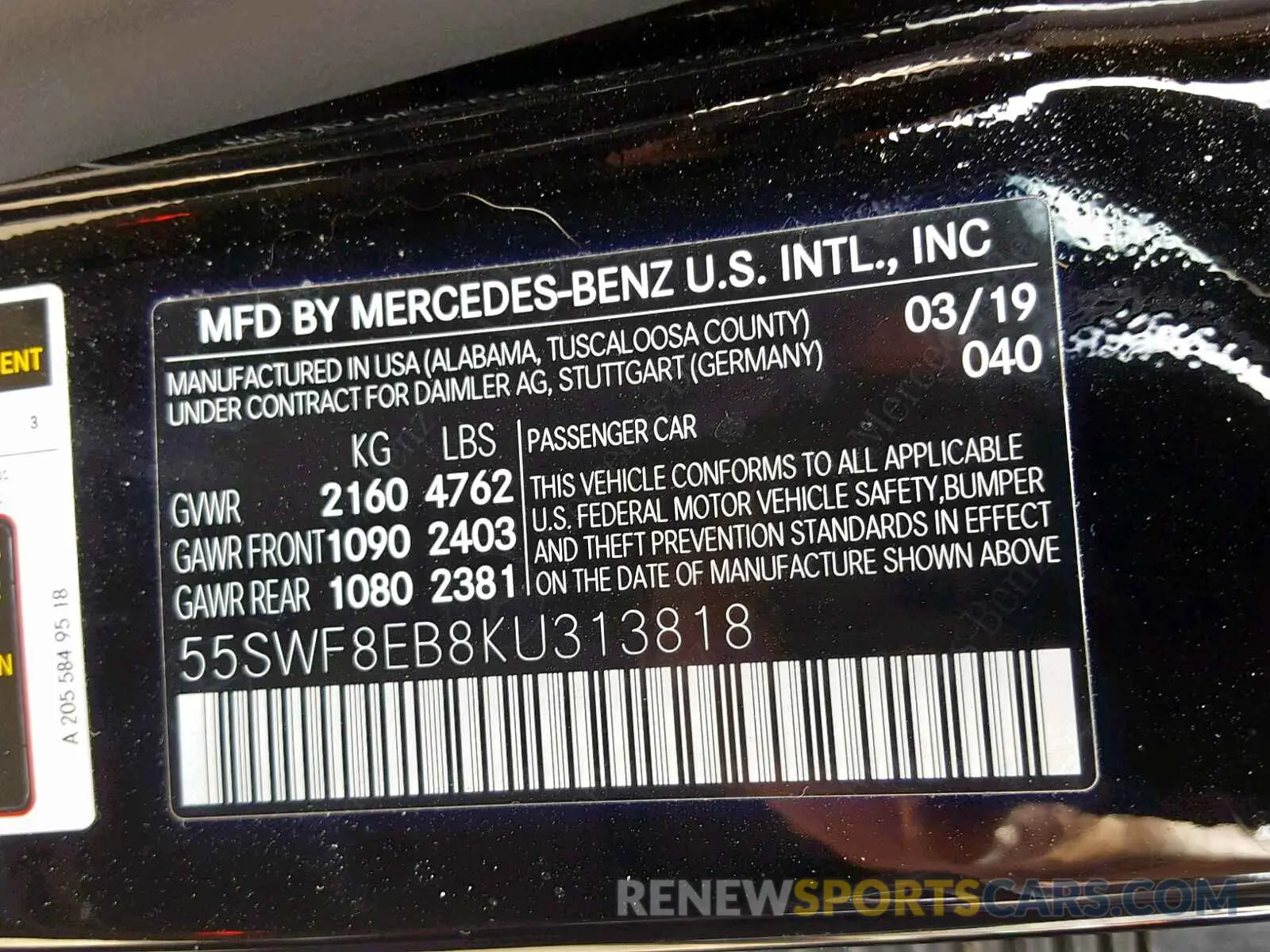 10 Photograph of a damaged car 55SWF8EB8KU313818 MERCEDES-BENZ C CLASS 2019