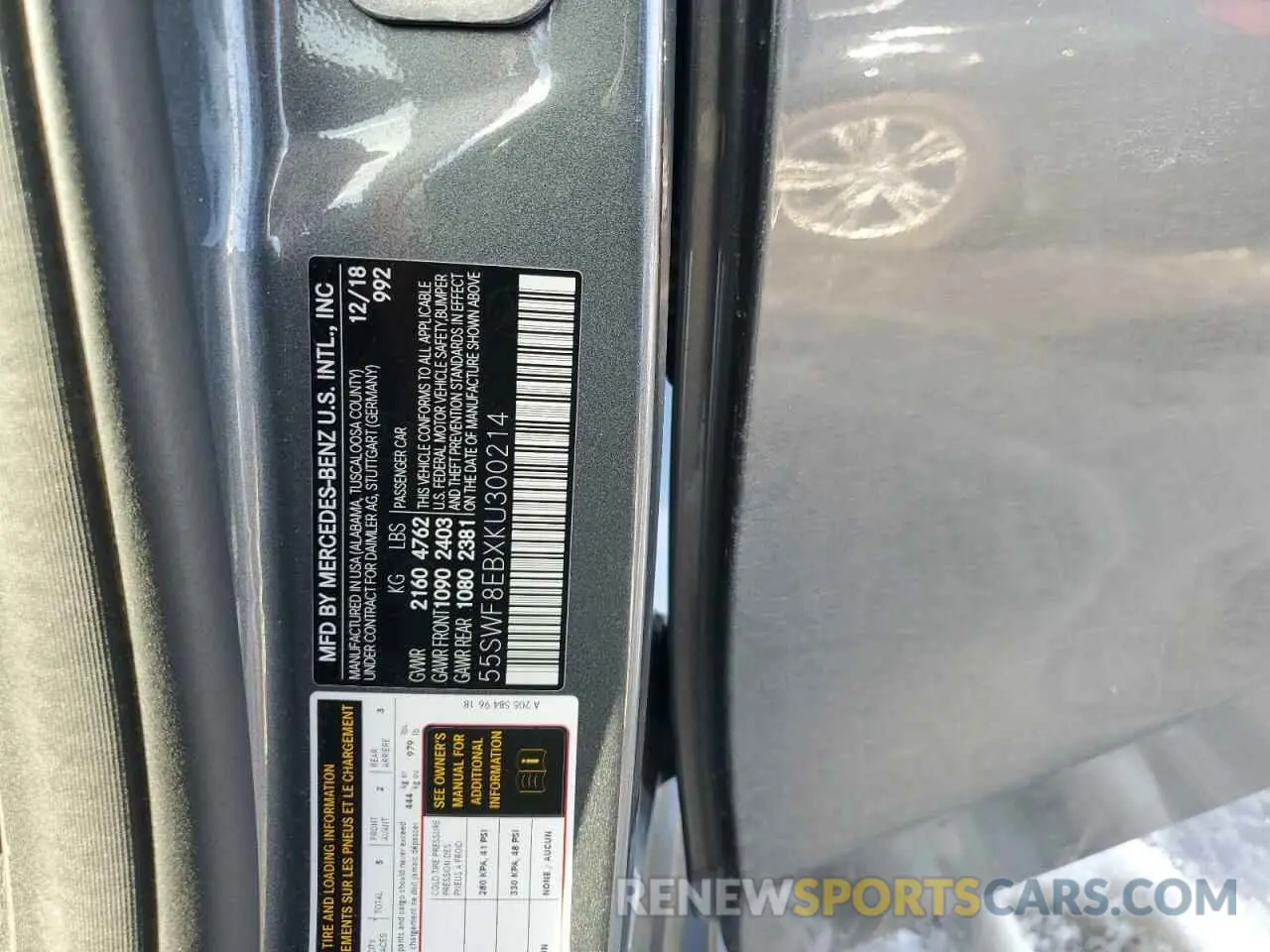 12 Фотография поврежденного автомобиля 55SWF8EBXKU300214 MERCEDES-BENZ C-CLASS 2019