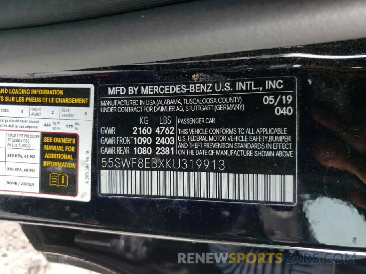 10 Photograph of a damaged car 55SWF8EBXKU319913 MERCEDES-BENZ C-CLASS 2019