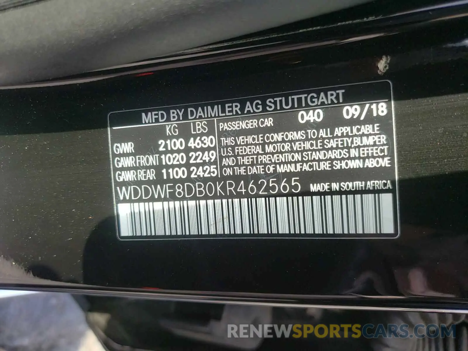 10 Photograph of a damaged car WDDWF8DB0KR462565 MERCEDES-BENZ C CLASS 2019