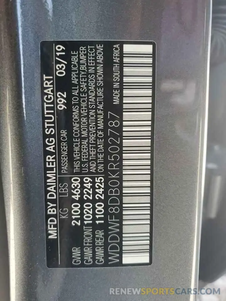 13 Фотография поврежденного автомобиля WDDWF8DB0KR502787 MERCEDES-BENZ C-CLASS 2019