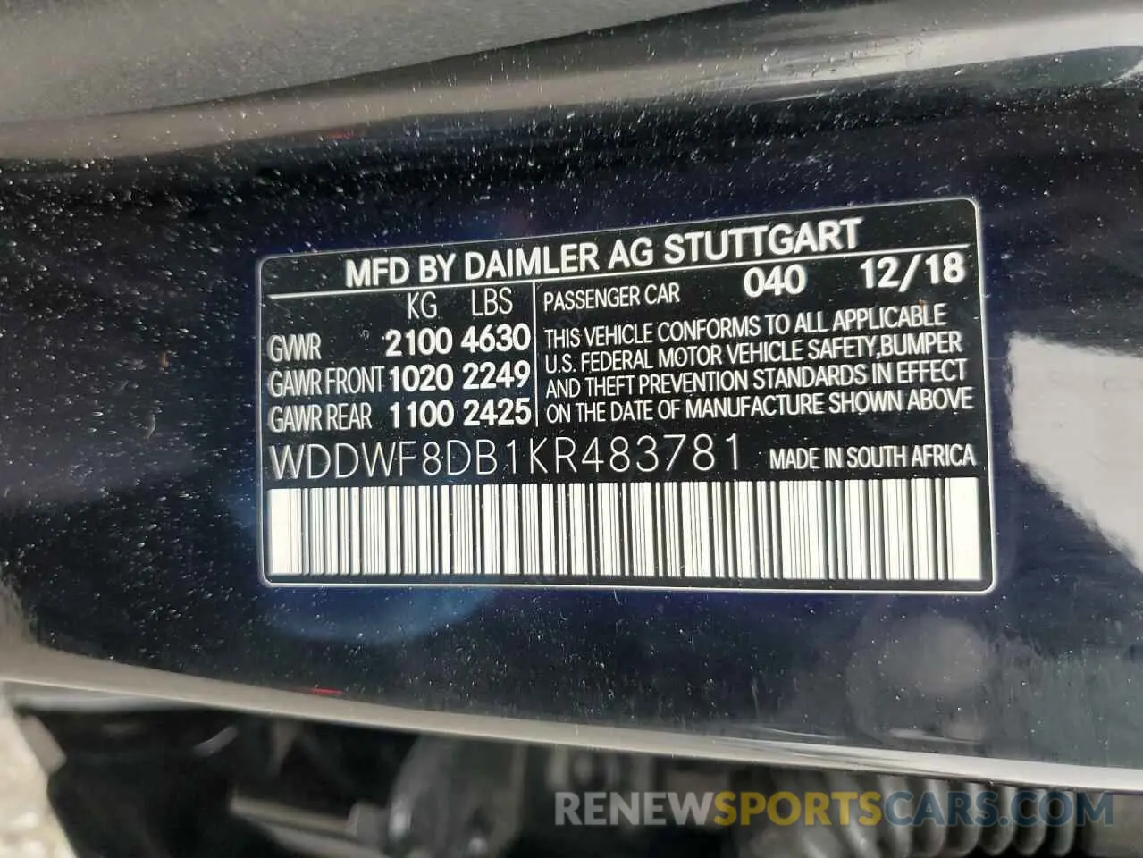 14 Фотография поврежденного автомобиля WDDWF8DB1KR483781 MERCEDES-BENZ C-CLASS 2019
