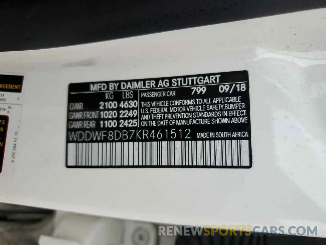 13 Photograph of a damaged car WDDWF8DB7KR461512 MERCEDES-BENZ C-CLASS 2019