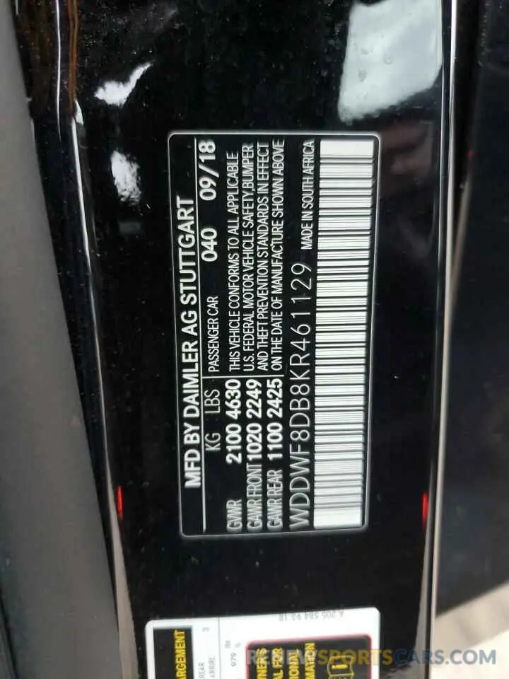 13 Photograph of a damaged car WDDWF8DB8KR461129 MERCEDES-BENZ C-CLASS 2019