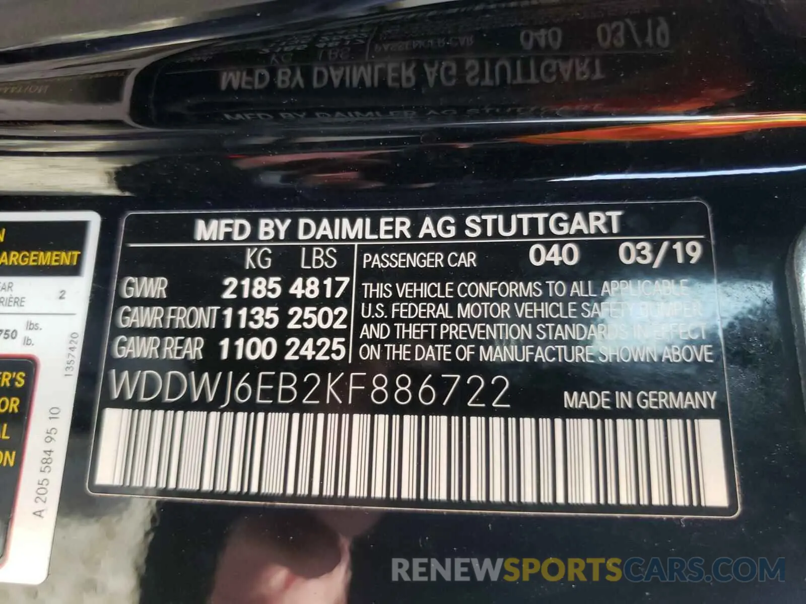 10 Photograph of a damaged car WDDWJ6EB2KF886722 MERCEDES-BENZ C CLASS 2019