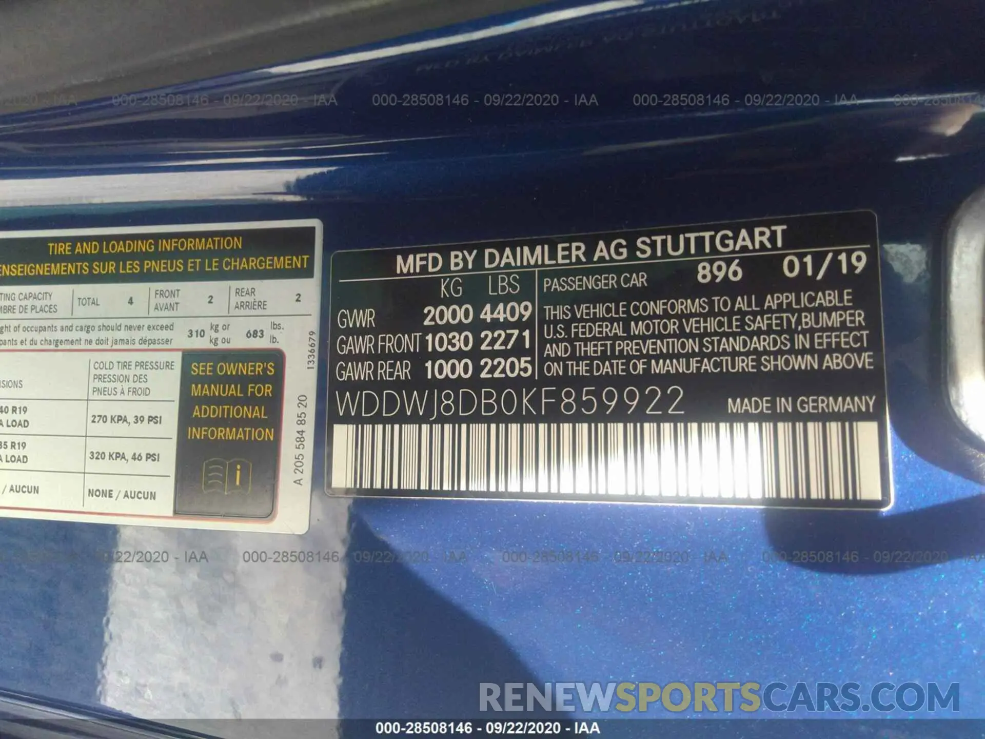 9 Photograph of a damaged car WDDWJ8DB0KF859922 MERCEDES-BENZ C-CLASS 2019