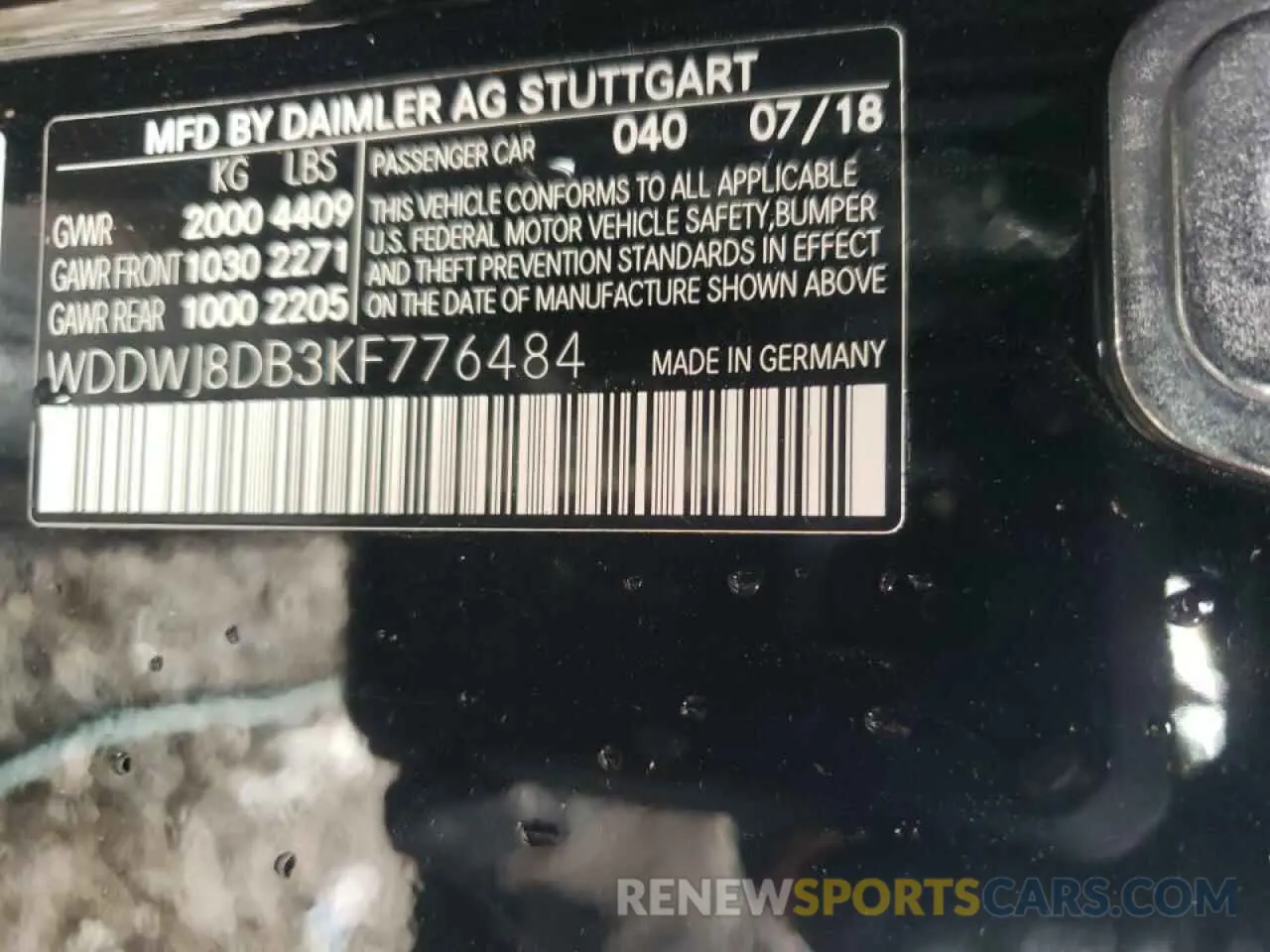 10 Photograph of a damaged car WDDWJ8DB3KF776484 MERCEDES-BENZ C-CLASS 2019