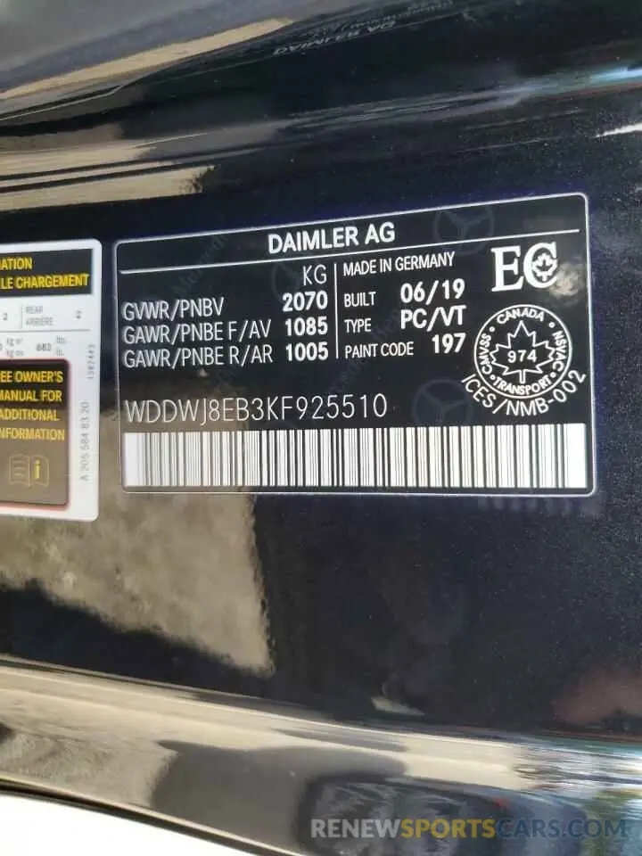 12 Фотография поврежденного автомобиля WDDWJ8EB3KF925510 MERCEDES-BENZ C-CLASS 2019