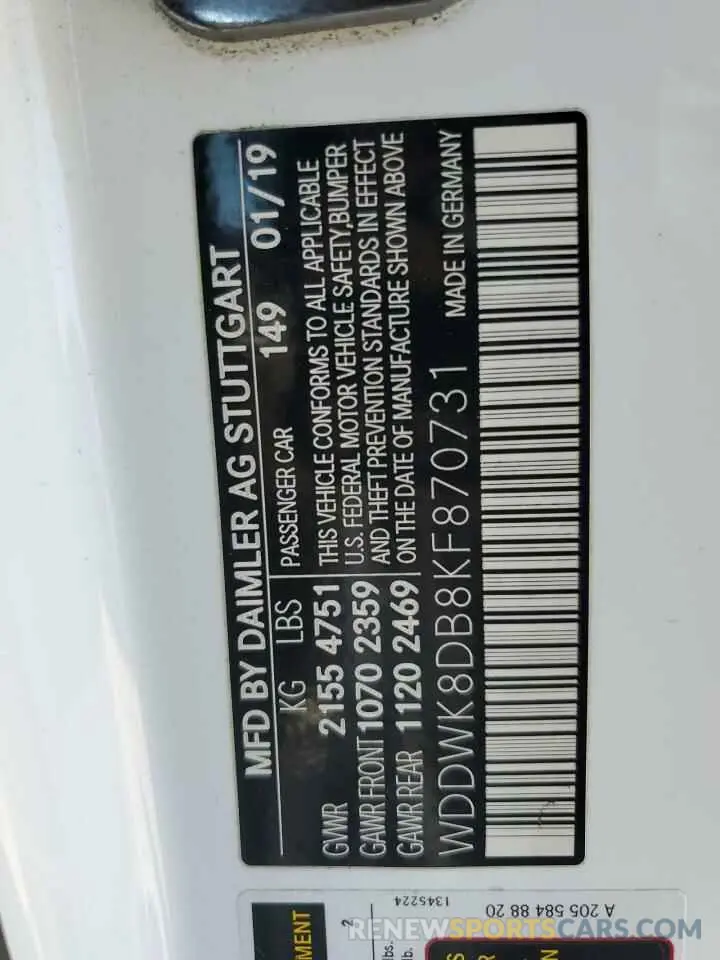 14 Фотография поврежденного автомобиля WDDWK8DB8KF870731 MERCEDES-BENZ C-CLASS 2019