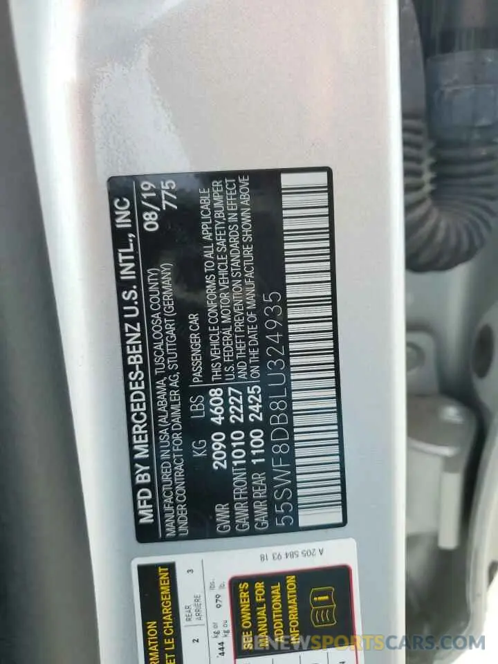 12 Фотография поврежденного автомобиля 55SWF8DB8LU324935 MERCEDES-BENZ C-CLASS 2020