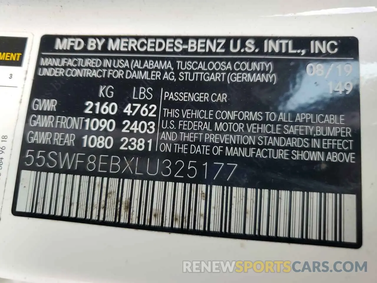 12 Photograph of a damaged car 55SWF8EBXLU325177 MERCEDES-BENZ C-CLASS 2020